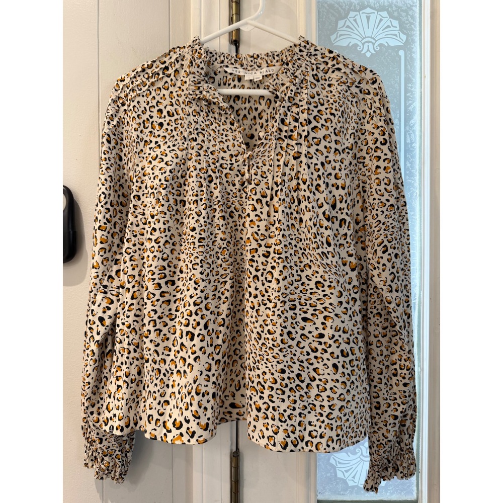 Veronica Beard Silk Blend Leopard Print Ruffle Smocked Blouse Top Size 6